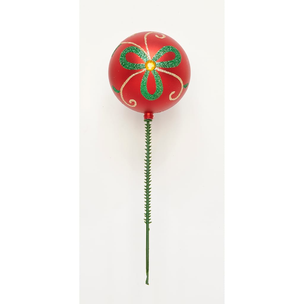 80mm Christmas Shatterproof Painted Plastic Ball on Pick, Red, Set of 12 - 9