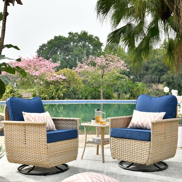 OVIOS 3piece PetFriendly Patio Furniture Swivel Chairs Wicker Set On Sale Bed Bath