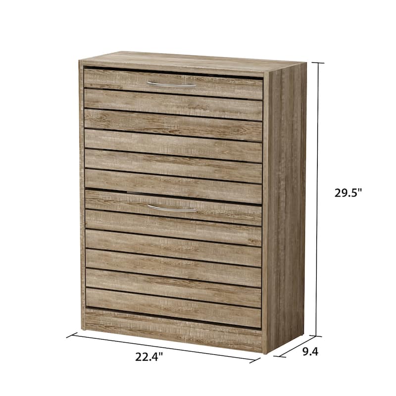 Shoe Storage Cabinet Two Drawer Space Saving Grey/Oak/White Dresser