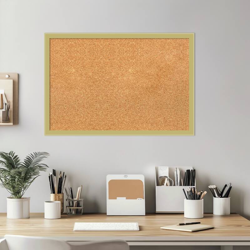 Incline Light Gold Wood Framed Cork Board - Bulletin Board, Organization Board, Pin Board