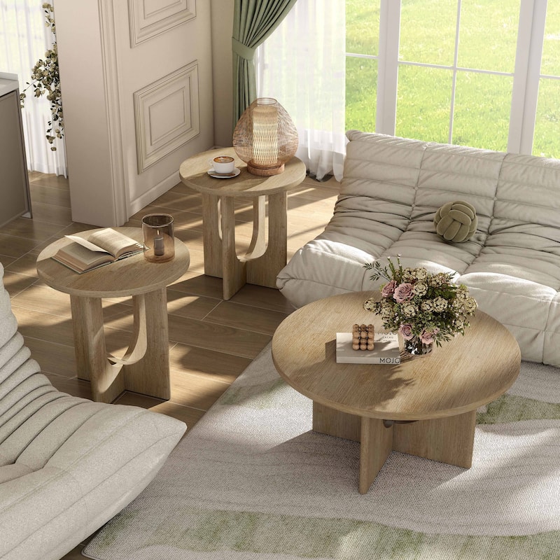 Furniture of America Zephyra Modern Wood 3-Piece Round Coffee Table Set
