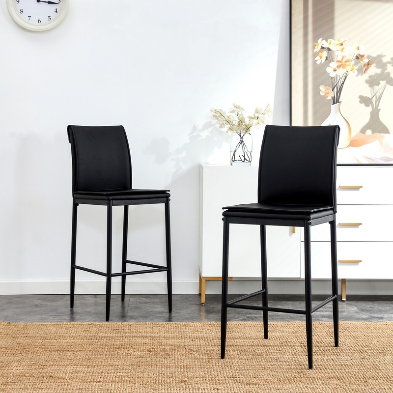 Modern Black Leather Bar Stools Counter Height Chair Set of 2