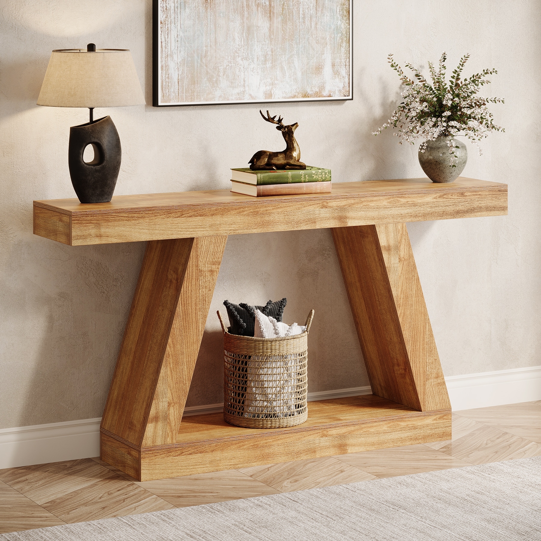 55 Inches Farmhouse Wood Console Sofa Table with Storage - 11.81" D x 55.12" W x 31.5" H