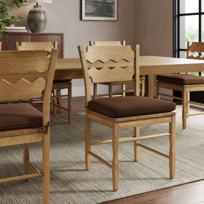 Jax Oak Wood Dining Chair With Wavy Razor Back and Cushion - Weathered Oak Cocoa