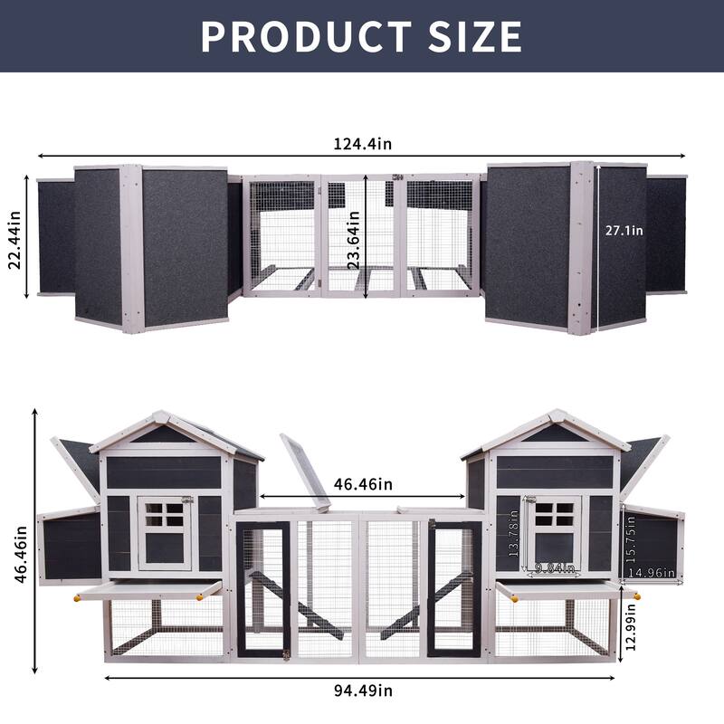 Wooden Chicken Coop Bunny Hutch with Door, Removable Ramp