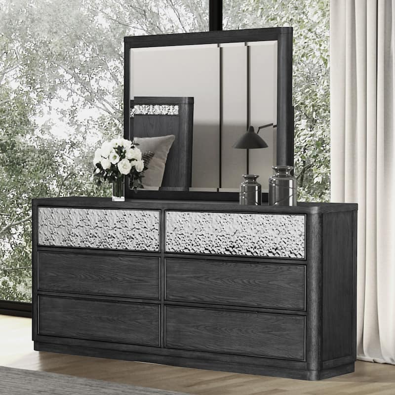 Furniture of America Piez Modern 2-Piece Ash Grey Wood 6-Drawer Dresser and Mirror Set - Ash Grey