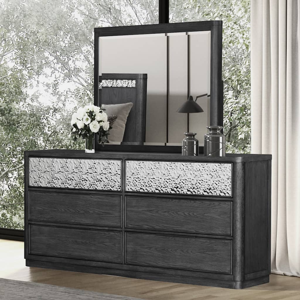 Furniture of America Piez Modern 2-Piece Ash Grey Wood 6-Drawer Dresser and Mirror Set