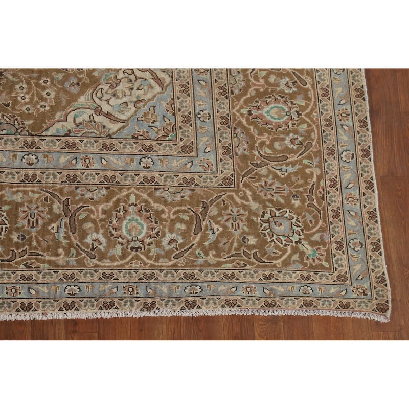 Traditional Kashan Vintage Persian Rug Hand-Knotted Pink Wool Carpet - 9'6" x 13'0"