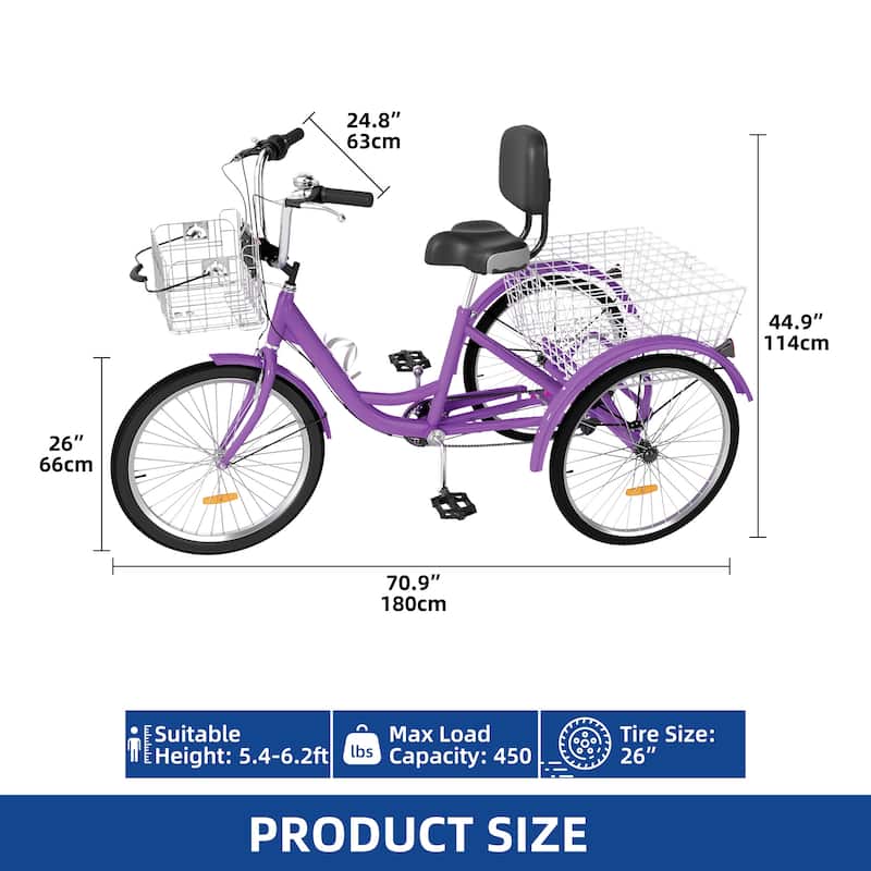 Adult Tricycle 3 Wheel Bikes 7 Speed Trike Bike