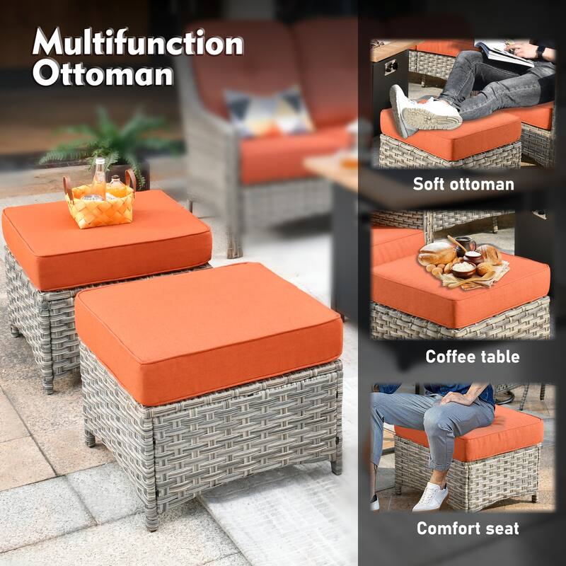 XIZZI Patio Wicker Ottoman with Cushion Outdoor Footrest