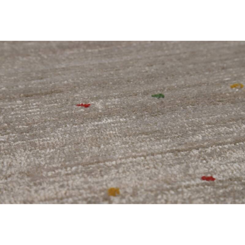 Light Brown Gabbeh Oriental Area Rug Hand-Knotted Silk Carpet - 8'11" x 11'10"