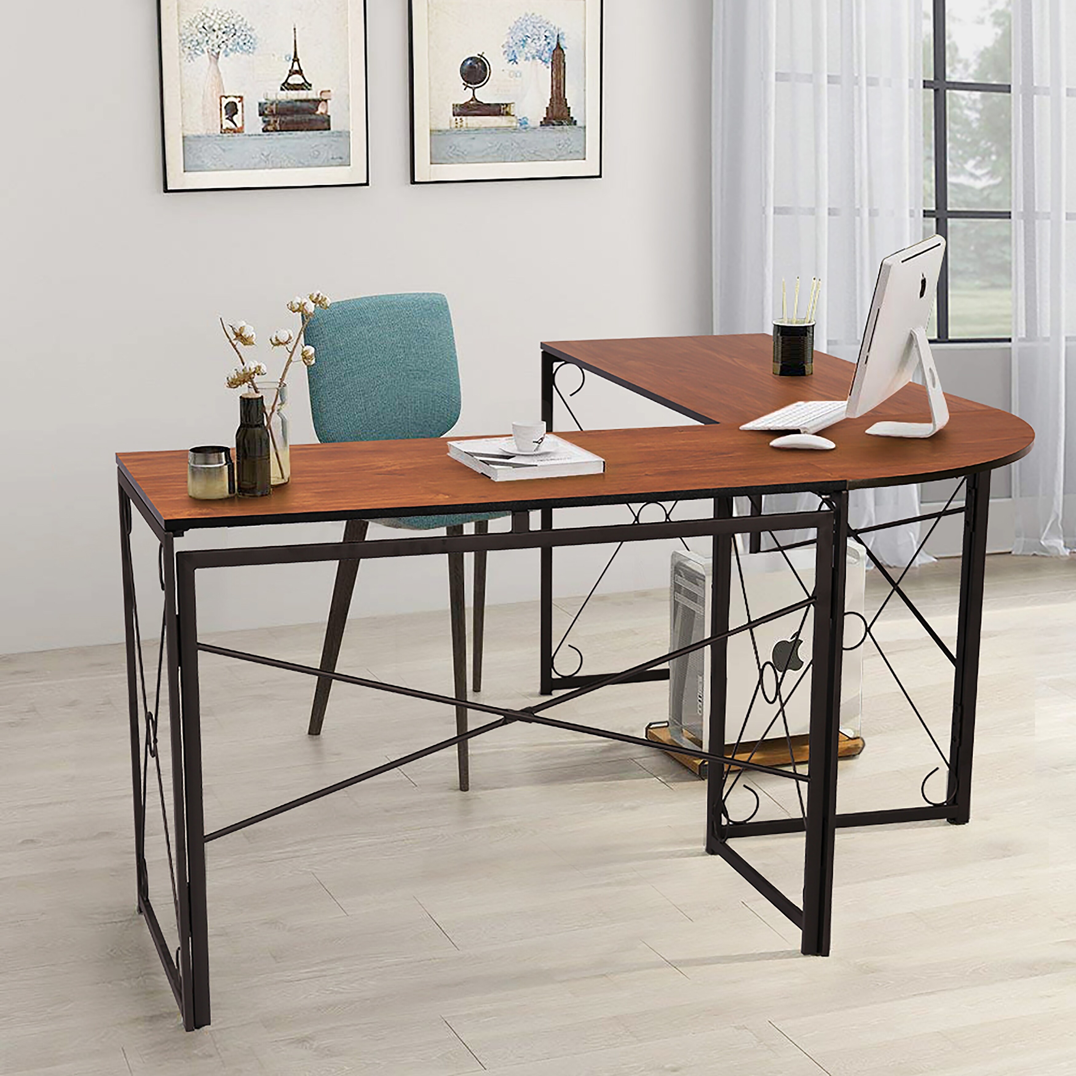 Vecelo Industrial L Shaped Desk Corner Computer Desk Gaming Table Overstock 31296959