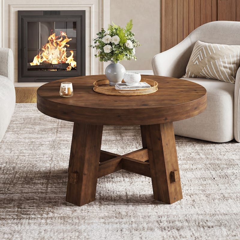 31.5-Inch Round Coffee Table, Solid Wood Center Table
