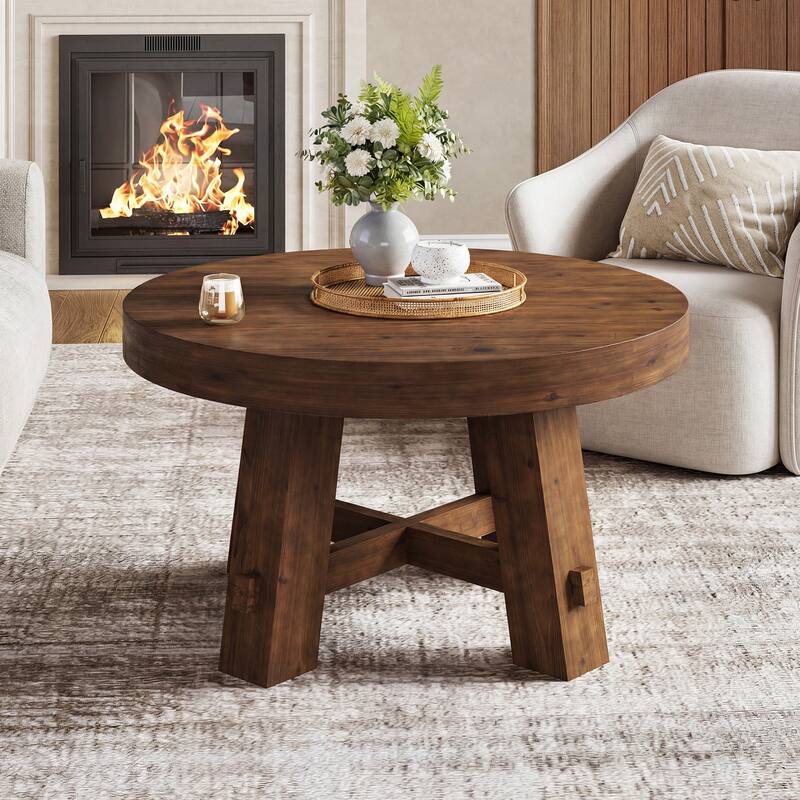 31.5-Inch Solid Wood Center Table, Round Coffee Table