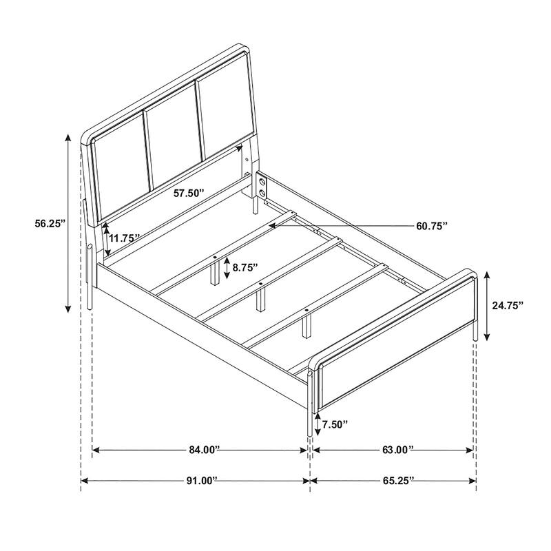 Upholstered Panel Bed with Metal Base in Black and Grey
