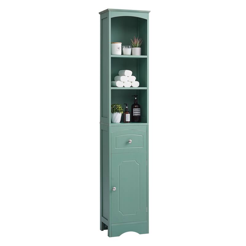 GDFStudio - Tall Bathroom Storage Cabinet, Freestanding with Drawer, Adjustable Shelf, MDF