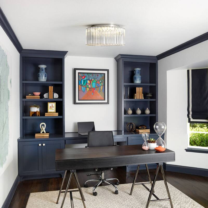 13.7 in. Modern Glam Chrome Drum Crystal LED Semi-Flush Mount Light - 13.7 in. W x 6.8 in. H