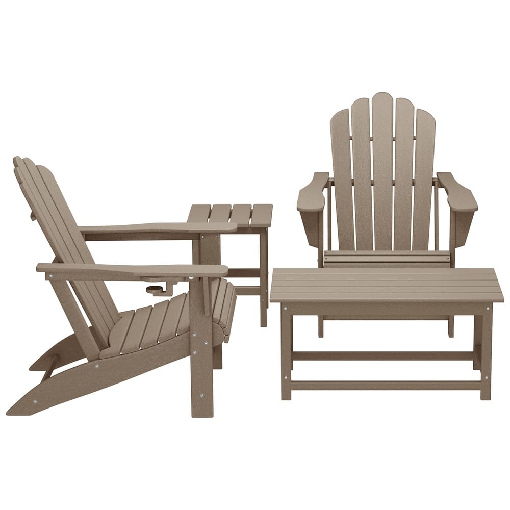 Aderson Outdoor Patio Adirondack Chair with Side Table and Coffee Table 4-Piece Conversation Set