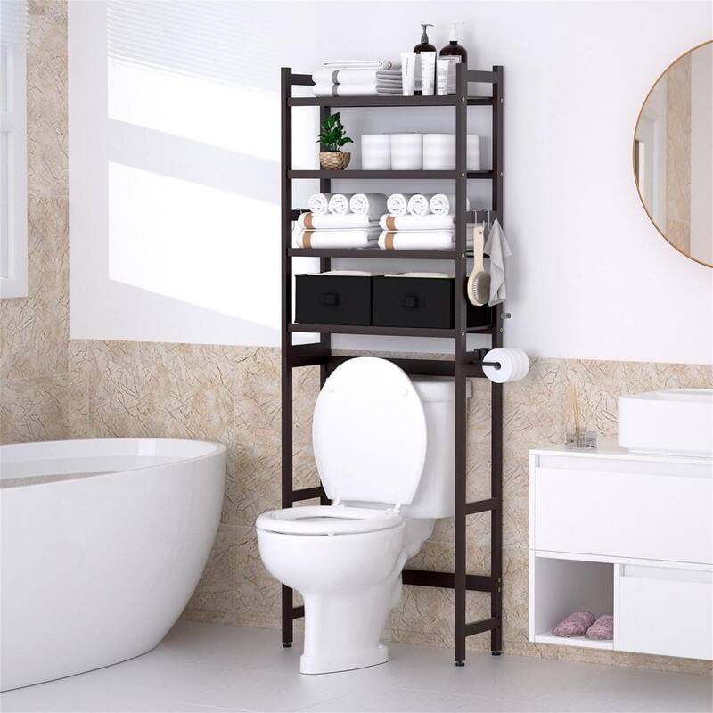 Over The Toilet Storage - 9.17"D x 23.23"W x 65.35"H - Brown