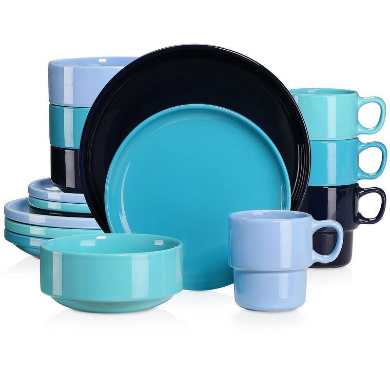 LOVECASA 16-Piece Round Dinnerware Set Stackable, Service for 4