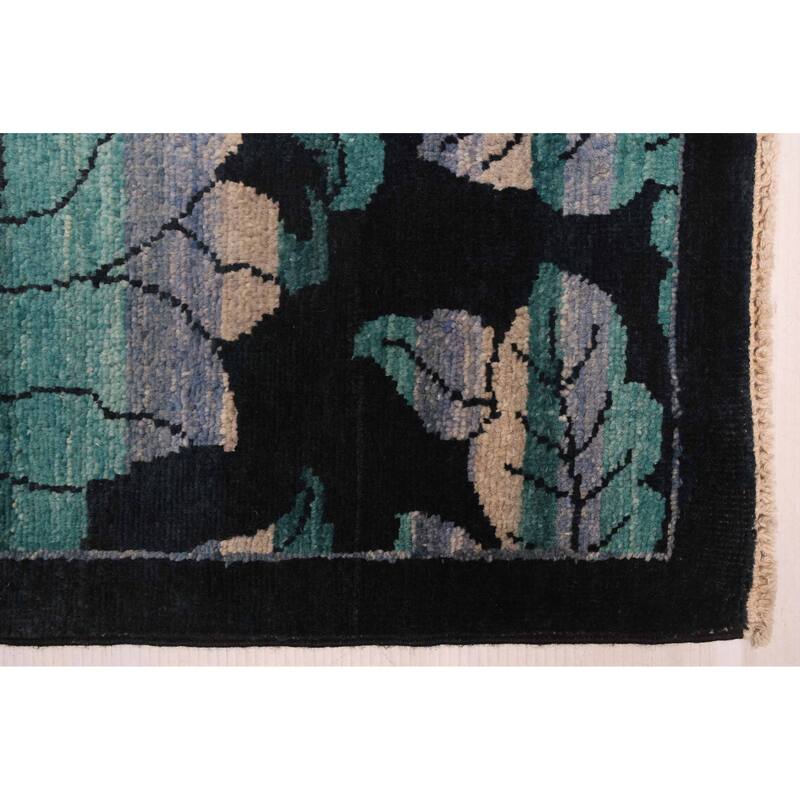 ECARPETGALLERY Hand-knotted Signature Collection Black, Teal Wool Rug - 8'0 x 9'11