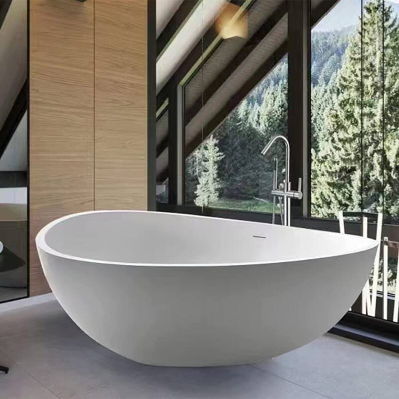 Vanity Art 63" X 37" White Stone Freestanding Soaking Bathtub