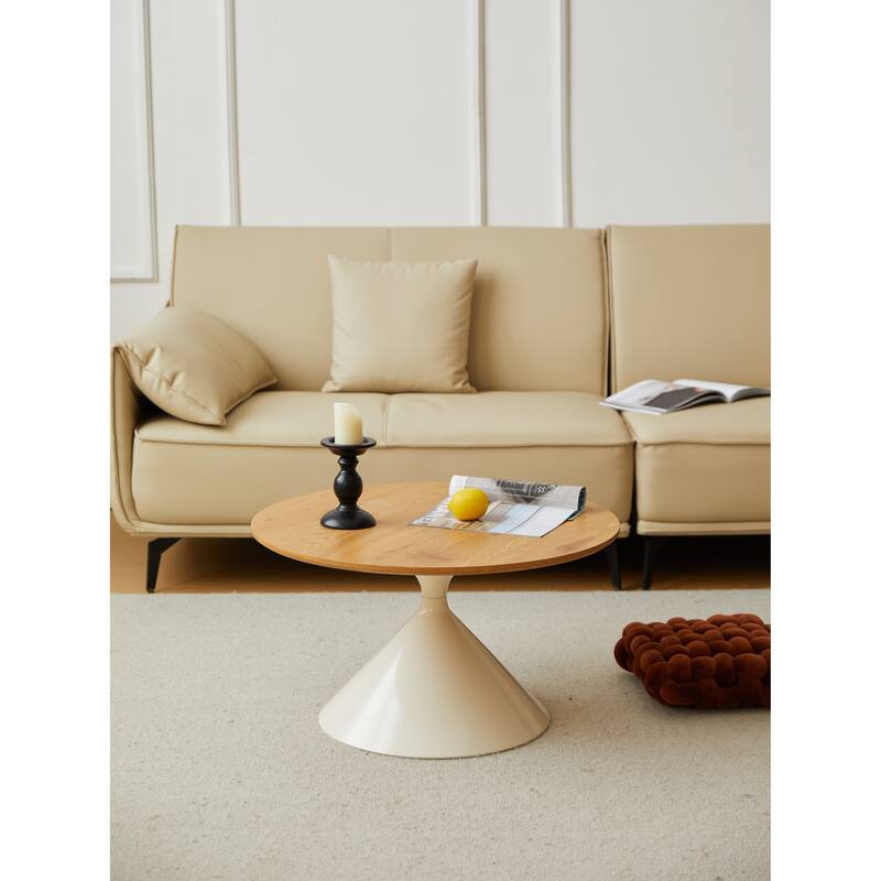 Modern Simple Coffee Table Round Coffee Table with Double Cone Table Frame Carbon Steel Coffee Table Base, for Living Room