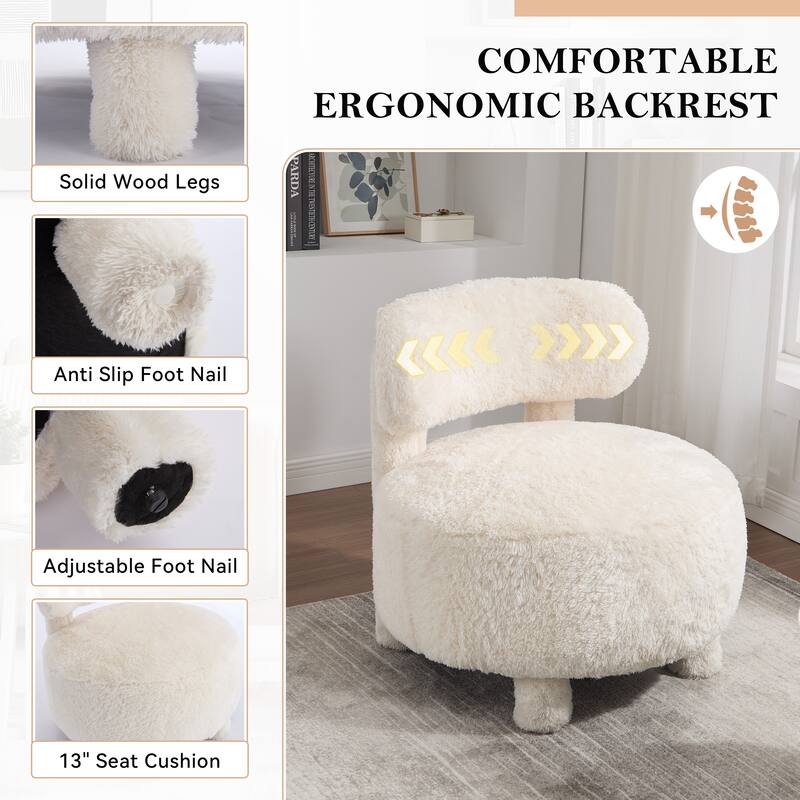 Fabric Armless Accent Chair with Curved Backrest & Solid Wood Legs