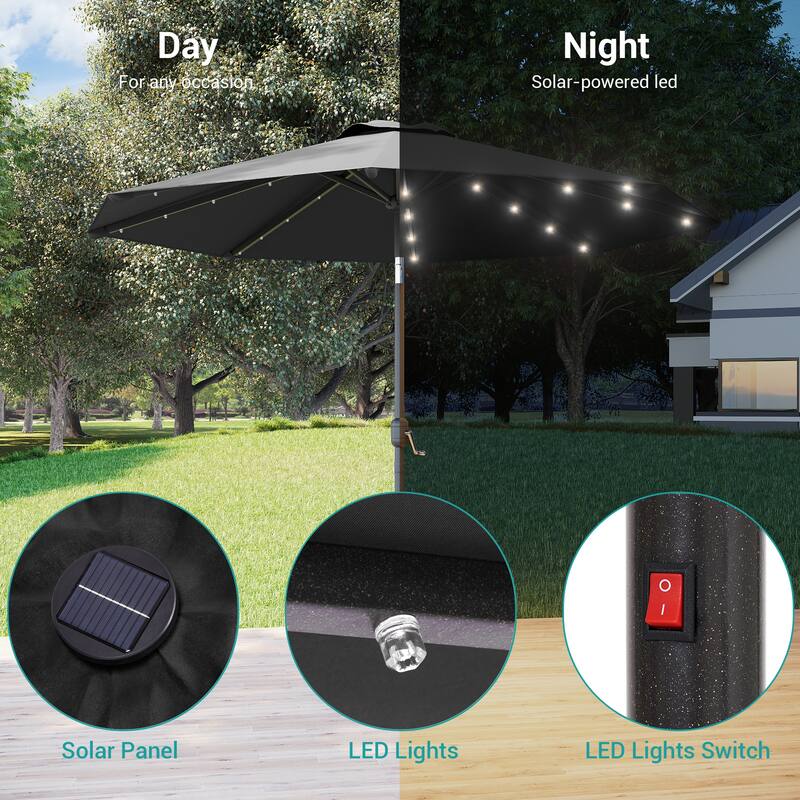 BONOSUKI Patio 9Ft LED Market Umbrellas With Solar Lights, Table Umbrella for Patio and Outdoor With Tilt Button