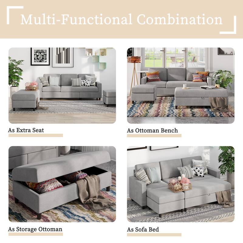 Futzca Modern L-shaped Convertible Sectional Sofa w/ Reversible Chaise