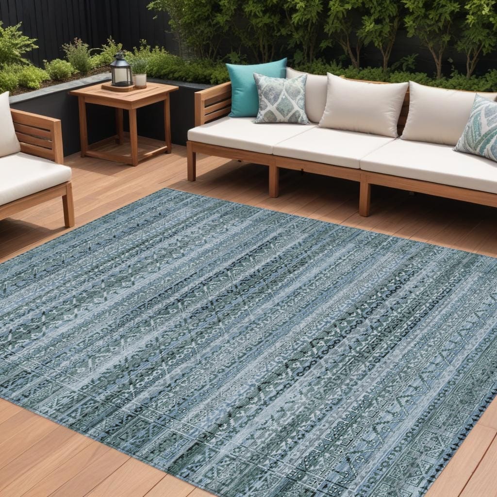 HomeRoots Striped Transitional Rectangle Outdoor Rug
