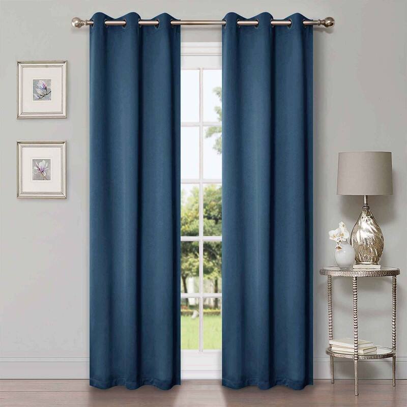 Superior Solid Machine Washable Room Darkening Grommet Blackout Curtains, Set of 2 - 42" x 84" - Marine Blue