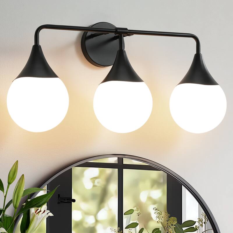 Dimmable Vanity Light with Clear Glass Shade - 3-Light - Black
