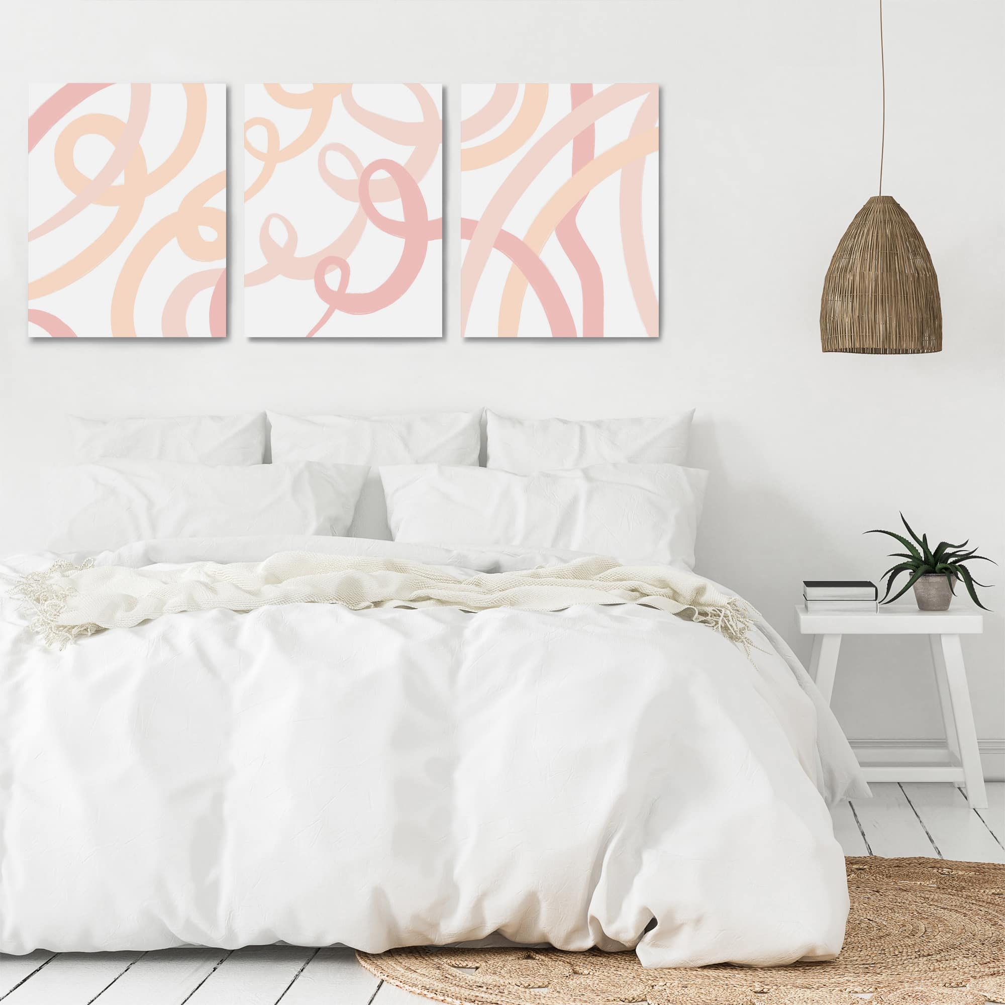 Canvas Triptych Pink Ribbons by Amy Brinkman - 3 Piece Art Set - Bed