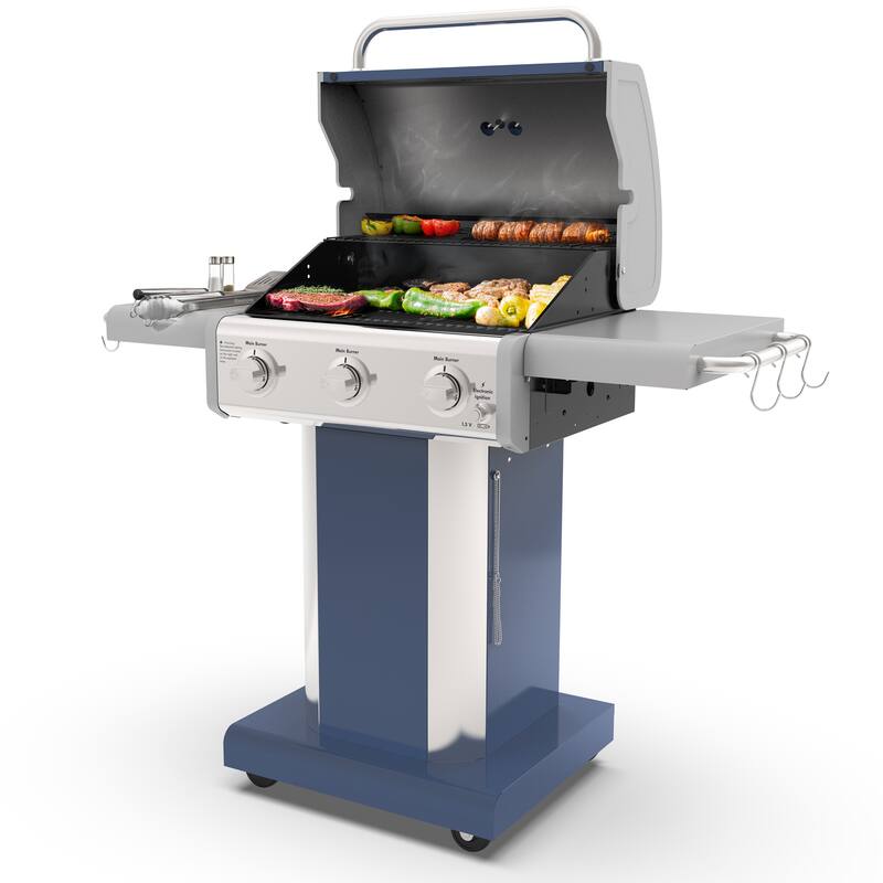 Kenmore 3-Burner Propane Gas Grill with Foldable Side Shelves