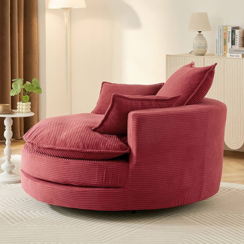 57.5" 360° Swivel Barrel Chair - Dual-Layer Cushion with 3 Removable Pillows for Living Room & Office