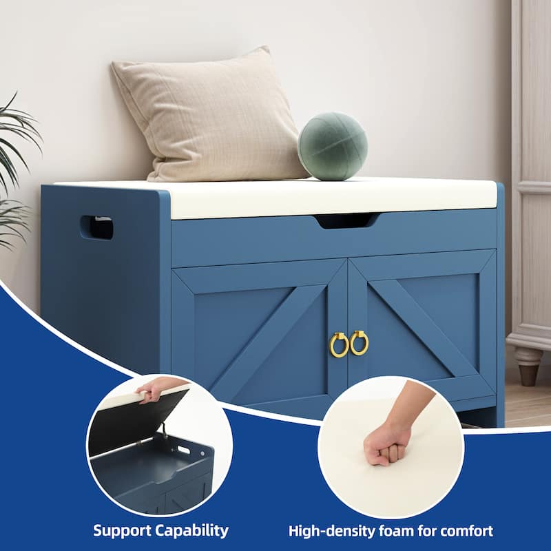 Moasis Shoe Storage Rack Cushioned Ottoman Bench with Lift Top for Hallway