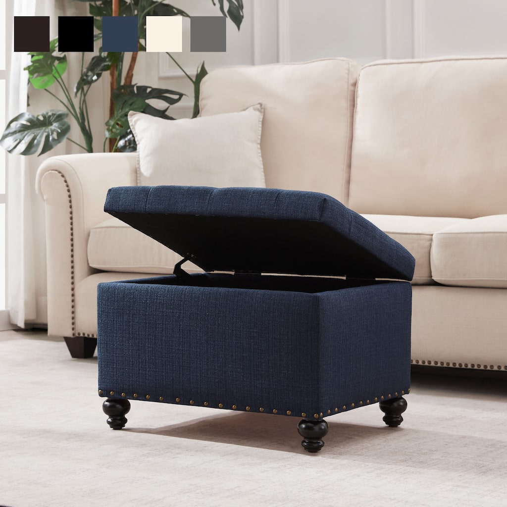 Tufted Storage Ottoman Bench, Rectangular Footstool, Small Ottoman with Storage, Upholstered Button Tufted Ottoman Foot Rest