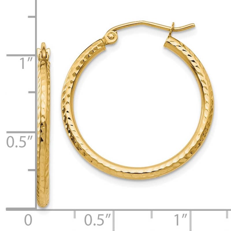 Curata 10k Yellow Gold 2mm Textured Round Tube Hoop Earrings - 13mm - 65mm