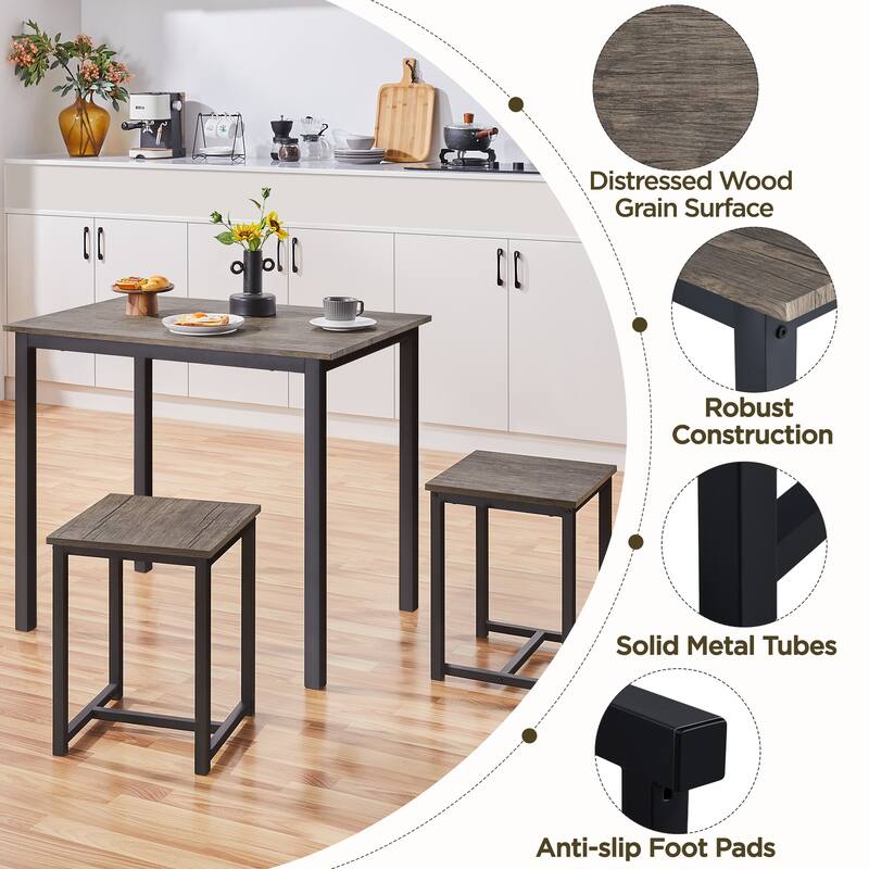 Yaheetech Industrial 3-Piece Dining Table Set w/ 2 Stools for Kitchen