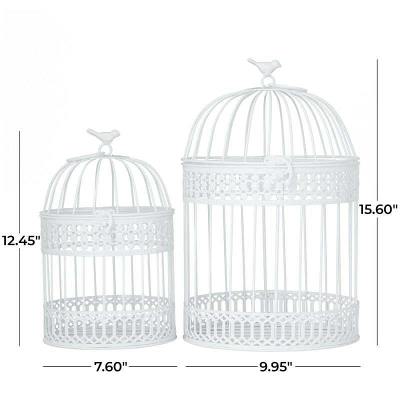 Metal Birdcage with Latch Lock Closure and Hanging Hook - Set of 2 Blue or White - Roche River Decor