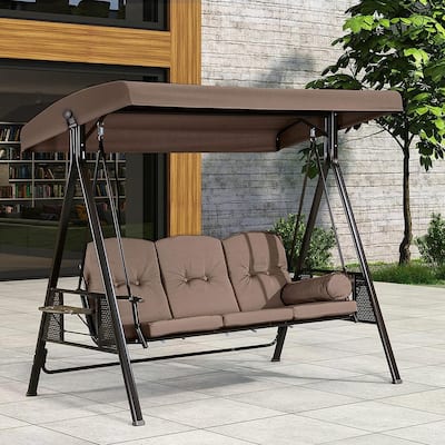 PURPLE LEAF 3-Seat Deluxe Outdoor Patio Porch Swing with Weather Resistant Steel Frame, Cushions and Pillow Included