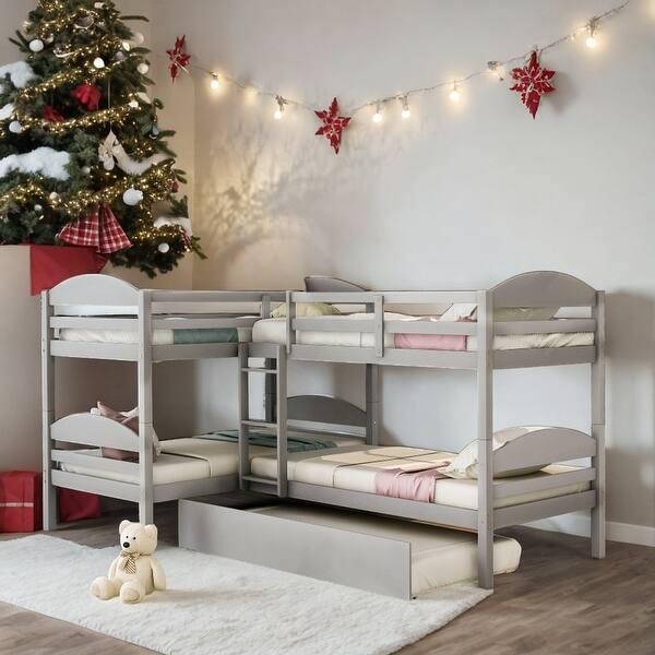 slide 2 of 15, Artsy Twin Size L-Shaped Bunk bed with Trundle and Full-length Guardrail, 5 Beds in 1, Maximized space, Grey Grey