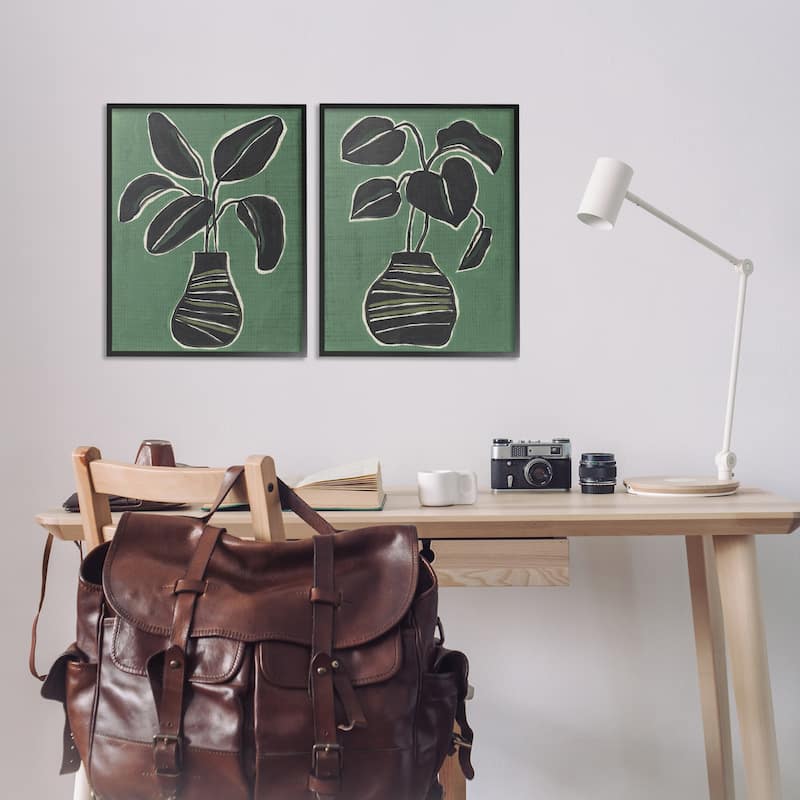 Stupell Green Toned House Plants Framed Giclee Art Design By June Erica Vess (Set of 2)