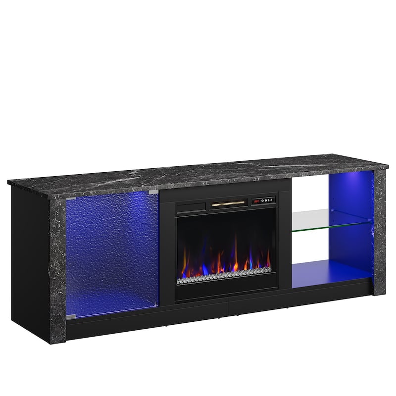 Bestier Fireplace TV Stand with 23" Electric Fireplace for TVs Up to 70 inch, LED Entertainment Center with Adjustable Shelf