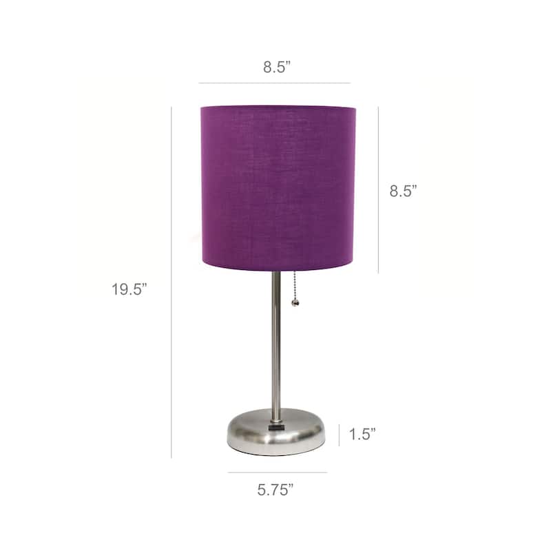 White Stick Lamp with USB charging port and Fabric Shade