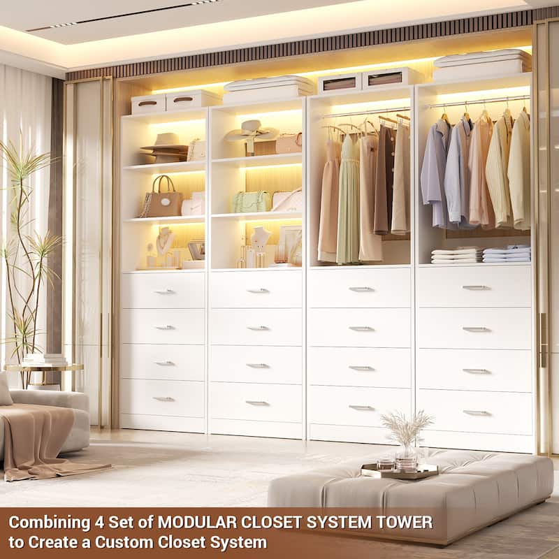 Freestanding Closet Organizer with 4 Drawers and 4 Shelves, Wooden Closet System for Walk-in Closet