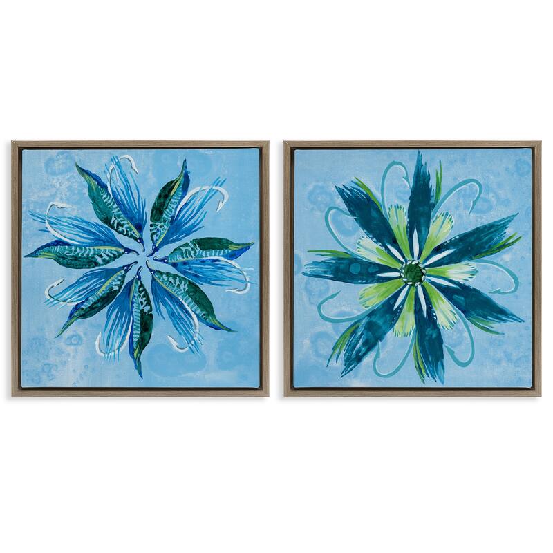 Stupell Whimsical Flower Shapes Framed Floater Canvas Wall Art Design By Liz Jardine (Set of 2) - 25 x 25 - Brown