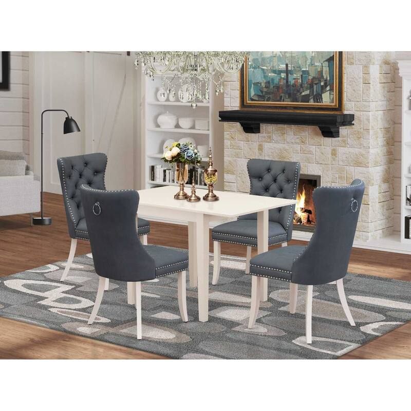 5-Piece Linen White Finish Solid Wood Top-Rectangular Upholstered Dining Room Set -Seats 4