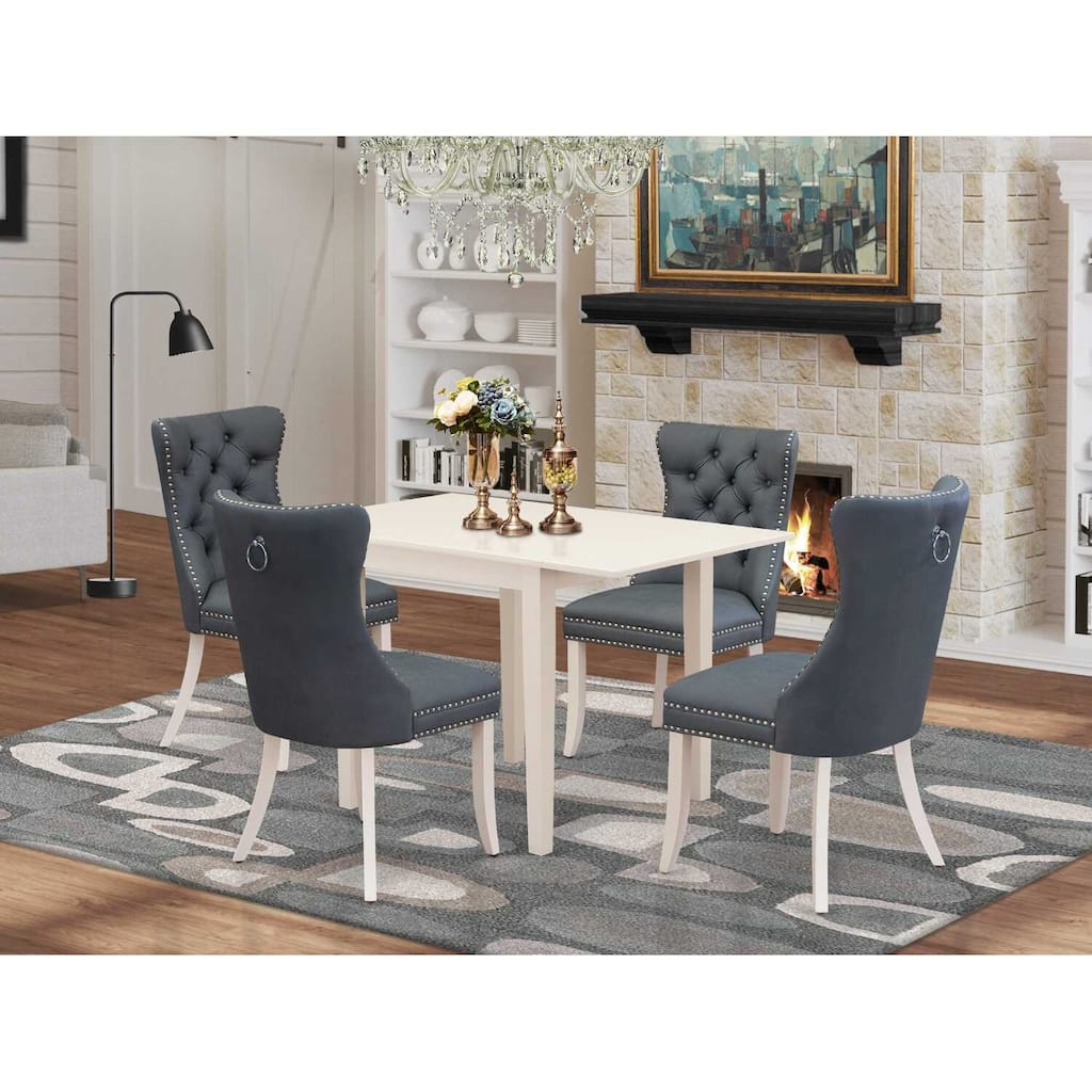 5-Piece Linen White Finish Solid Wood Top-Rectangular Upholstered Dining Room Set -Seats 4